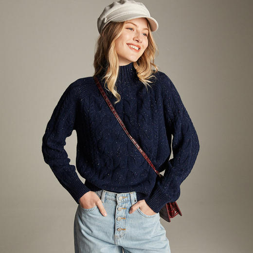 PALUOPO/PL帕罗7针加厚半高领立体绞花软糯亲肤羊绒衫女ET20016R-A 商品图4