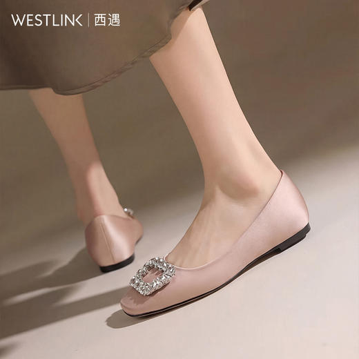 西遇方扣浅口单鞋女2026春夏新款绝美不累脚软底水钻一脚蹬小皮鞋V0066389 商品图2