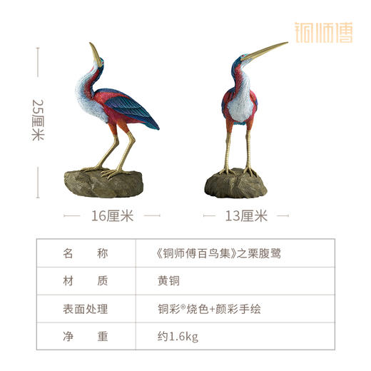 铜师傅 铜摆件 《铜师傅百鸟集》之栗腹鹭 铜工艺品 家居饰品摆件 商品图3