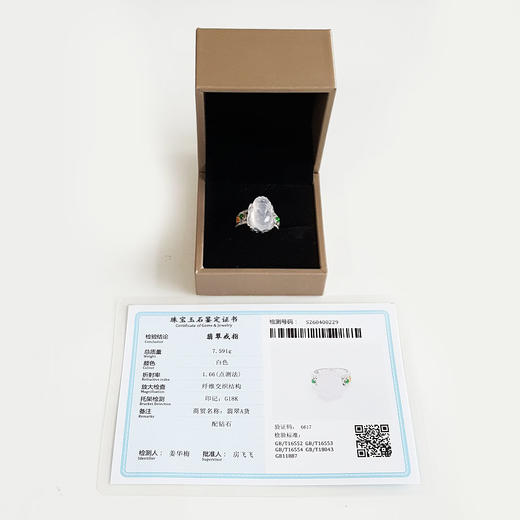 【天然正品】 A货翡翠 AU750收藏级白金镶钻镶天然细腻白色冰种瑞兽翡翠戒指 16.5号（戒圈可改） 010426NJT10 商品图1