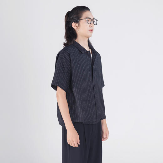 条纹撞色领短袖衬衫 商品图1