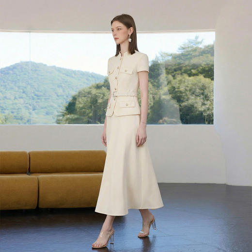 IWY/气质米白色短袖西装套裙女夏季职业装高级感腰带半裙两件套CS6049 商品图3