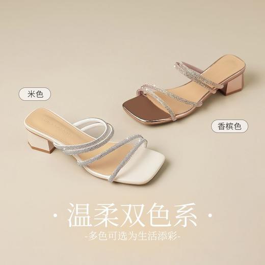 ZHR则则粗跟水钻拖鞋女2026夏季新款仙女时尚外穿一字拖气质百搭 商品图5