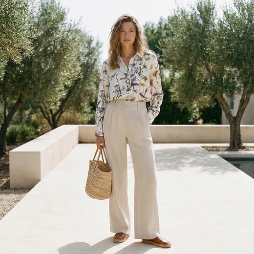 PALUOPO/PL16姆米斜纹绸春夏翻领高级感田园风印花桑蚕丝真丝衬衫ES250591Z 商品图1