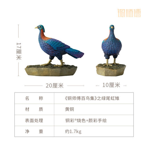 铜师傅 铜摆件《铜师傅百鸟集》之绿尾虹雉 商品图4