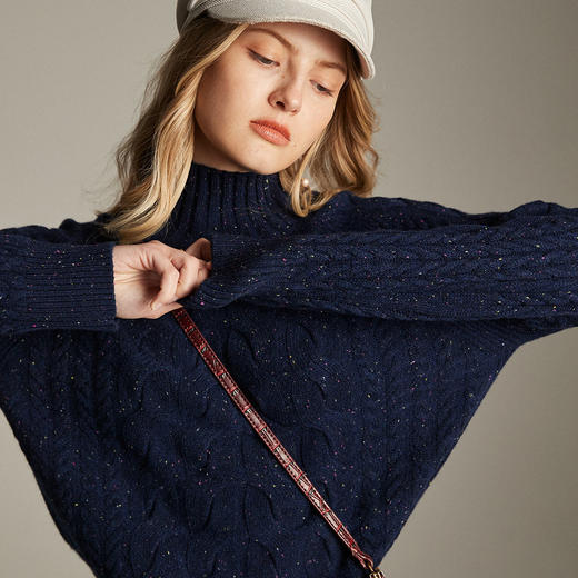 PALUOPO/PL帕罗7针加厚半高领立体绞花软糯亲肤羊绒衫女ET20016R-A 商品图2