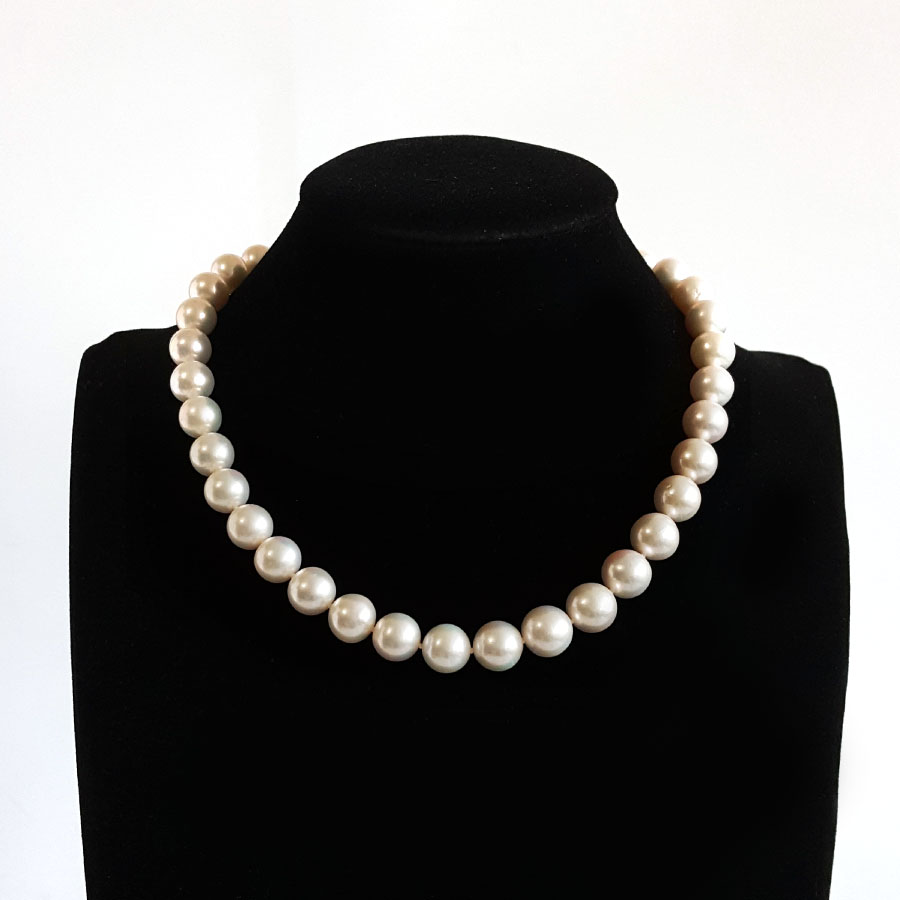 【天然正品】 天然近圆约11-12MM白色强晕彩珍珠项链 链长：45.5CM（皆取最大值） 200426NJT44