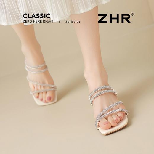 ZHR则则粗跟水钻拖鞋女2026夏季新款仙女时尚外穿一字拖气质百搭 商品图1