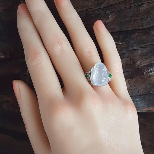 【天然正品】 A货翡翠 AU750收藏级白金镶钻镶天然细腻白色冰种瑞兽翡翠戒指 16.5号（戒圈可改） 010426NJT10 商品图7