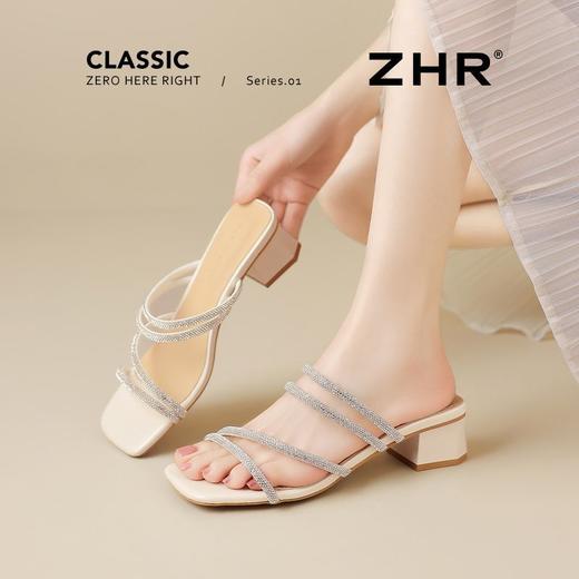 ZHR则则粗跟水钻拖鞋女2026夏季新款仙女时尚外穿一字拖气质百搭 商品图6