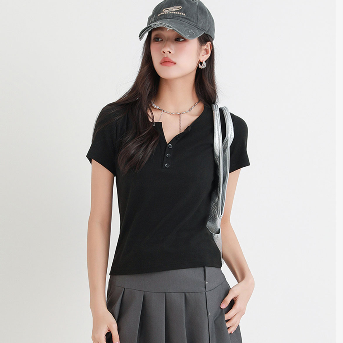 99元2件！清凉显瘦 ！DUBAILI 亨利小U领T恤  莱赛尔T恤  97%莱赛尔 高级质感 舒适百搭 6色可选2503