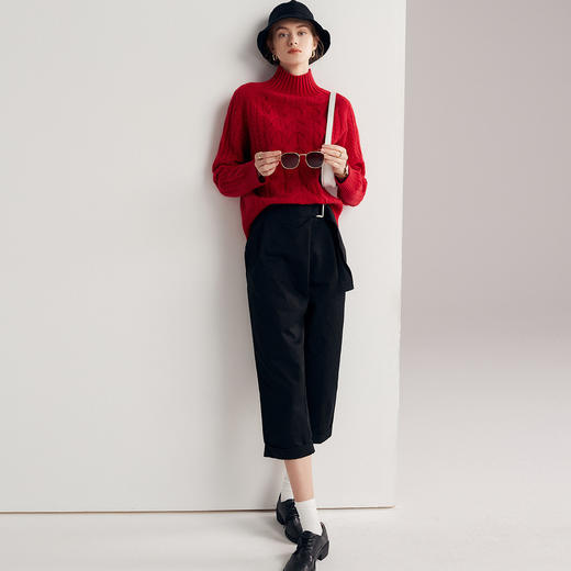 PALUOPO/PL帕罗7针加厚半高领立体绞花软糯亲肤羊绒衫女ET20016R-A 商品图13