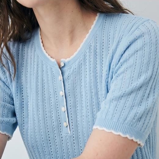 PALUOPO/PL含桑蚕丝圆领时尚撞色短袖减龄舒适百搭针织T恤ES251151Z 商品图4