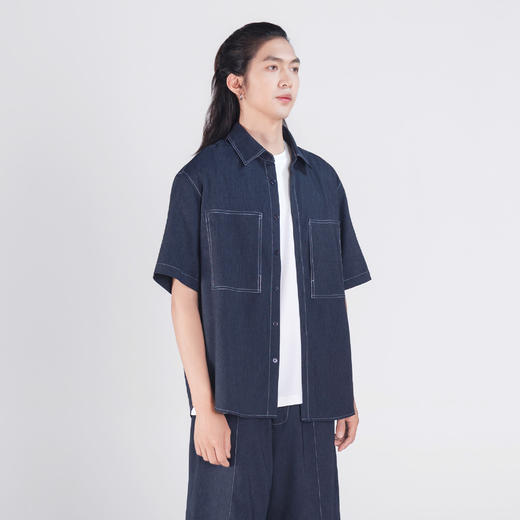 牛仔车线短袖衬衫 商品图1