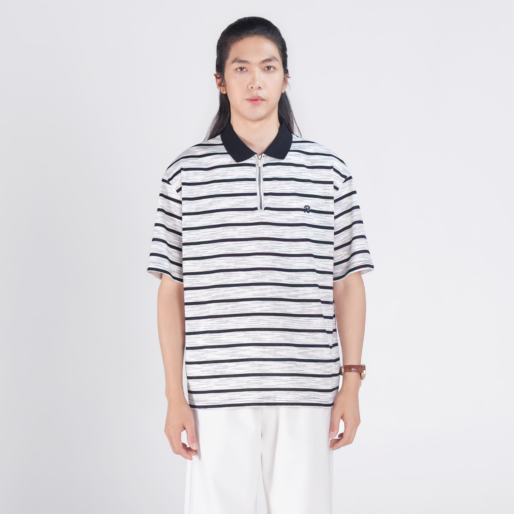 条纹撞色领POLO