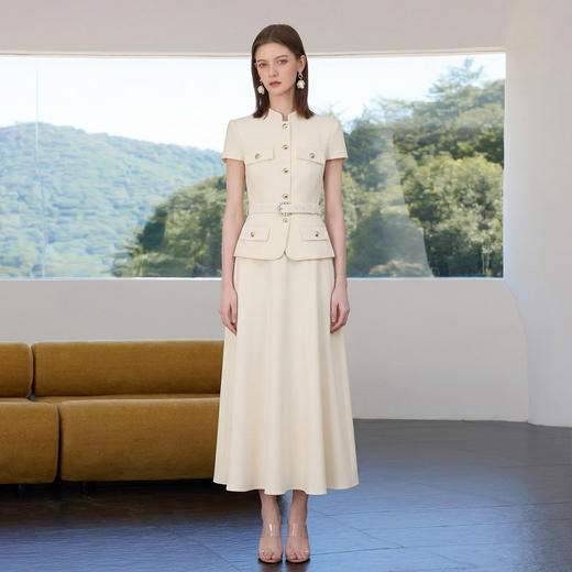 IWY/气质米白色短袖西装套裙女夏季职业装高级感腰带半裙两件套CS6049 商品图0