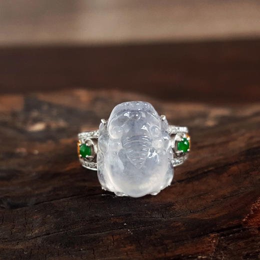 【天然正品】 A货翡翠 AU750收藏级白金镶钻镶天然细腻白色冰种瑞兽翡翠戒指 16.5号（戒圈可改） 010426NJT10 商品图4