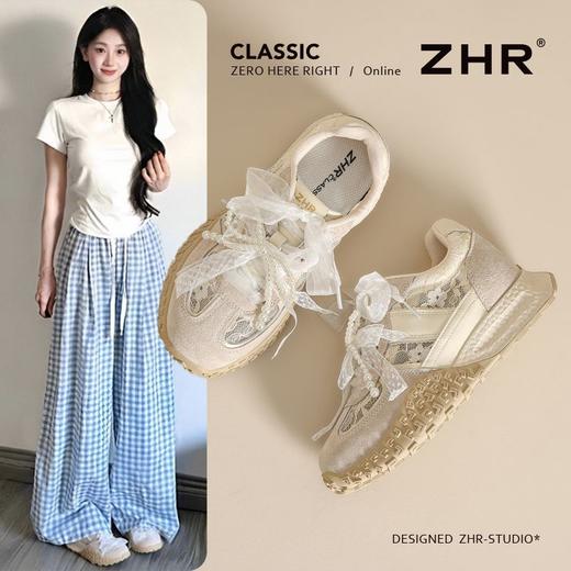 ZHR甜美蕾丝珍珠透气德训鞋2026夏季新款百搭内增高小个子休闲鞋 商品图0