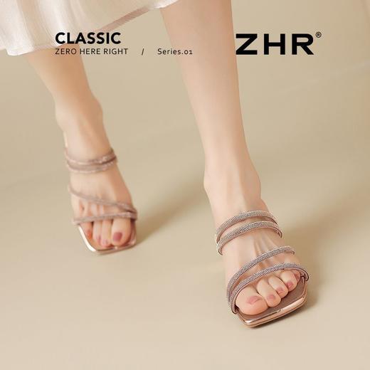ZHR则则粗跟水钻拖鞋女2026夏季新款仙女时尚外穿一字拖气质百搭 商品图2