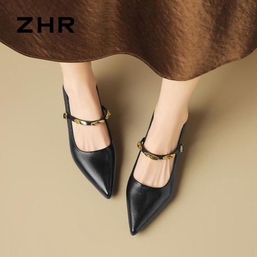 ZHR则则【隐形增高4cm】黑色尖头细跟玛丽珍鞋宽脚外穿爆款JK超高 商品图0