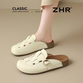 ZHR复古厚底包头半拖鞋女2026夏季软底罗马凉鞋外穿一脚蹬勃肯鞋
