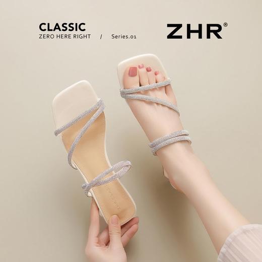 ZHR则则粗跟水钻拖鞋女2026夏季新款仙女时尚外穿一字拖气质百搭 商品图7
