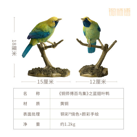 铜师傅 铜摆件《铜师傅百鸟集》之蓝翅叶鹎 商品图3