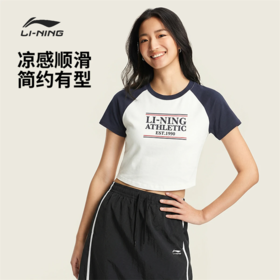 李宁女子冰感舒适短袖文化衫AHSW314