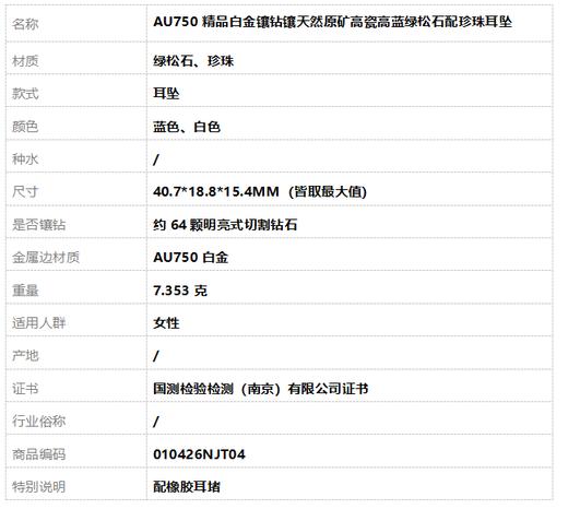 【天然正品】 AU750精品白金镶钻镶天然原矿高瓷高蓝绿松石配珍珠耳坠 010426NJT04 商品图6