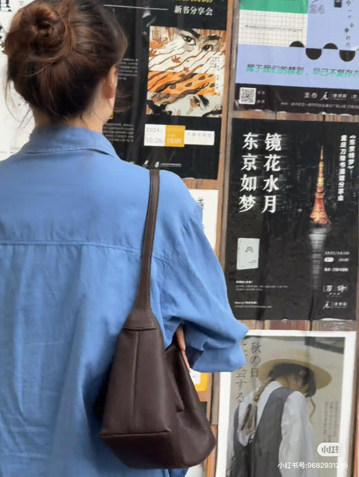 裘真植鞣胎牛皮腋下经典hobo包通勤单肩斜挎真皮饺子 商品图3