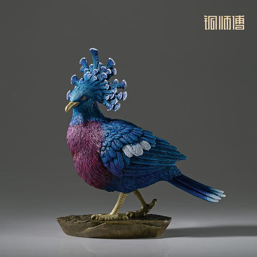 铜师傅 铜摆件《铜师傅百鸟集》之蓝凤冠鸠 铜工艺品 家居饰品摆件 商品图1