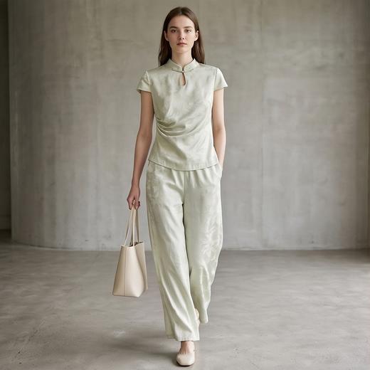 PALUOPO/PL新中式国风立领优雅气质显瘦小个子短款真丝T恤ES250825Z 商品图3