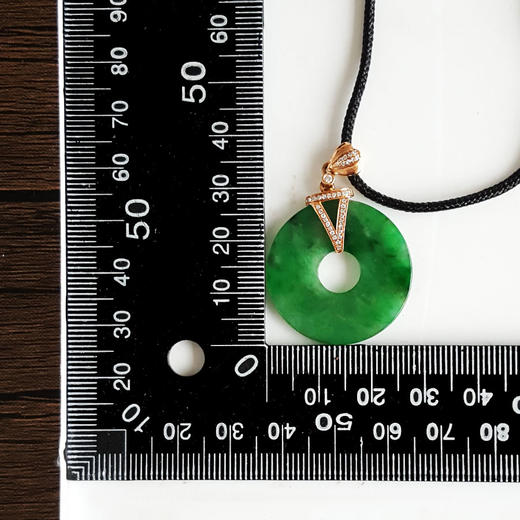 【天然正品】 A货翡翠 AU750玫瑰金镶钻镶天然细腻满绿糯冰种平安扣翡翠吊坠项链 100426TJ12 商品图2