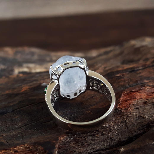 【天然正品】 A货翡翠 AU750收藏级白金镶钻镶天然细腻白色冰种瑞兽翡翠戒指 16.5号（戒圈可改） 010426NJT10 商品图6