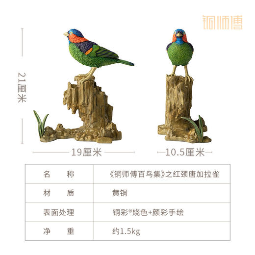 铜师傅 铜摆件《铜师傅百鸟集》之红颈唐加拉雀 商品图3