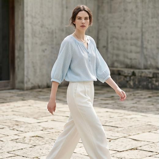 PALUOPO/PL桑蚕丝小V领减龄时尚百搭宽松显瘦真丝T恤ES250868Z帕罗 商品图6