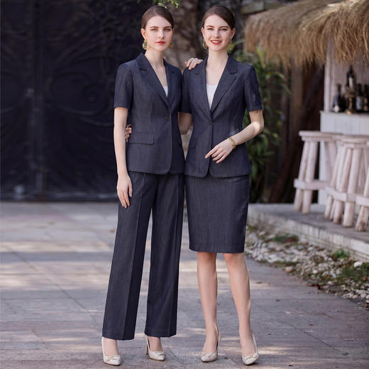 IWY/牛仔蓝夏季职场西装套裙套裤外套气质OL通勤上班高级感工作服26CPS967 商品图4