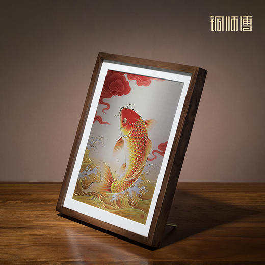 铜师傅 手工錾刻 铜雕画《好运来（桌面）》书房办公桌锦鲤装饰画 商品图1
