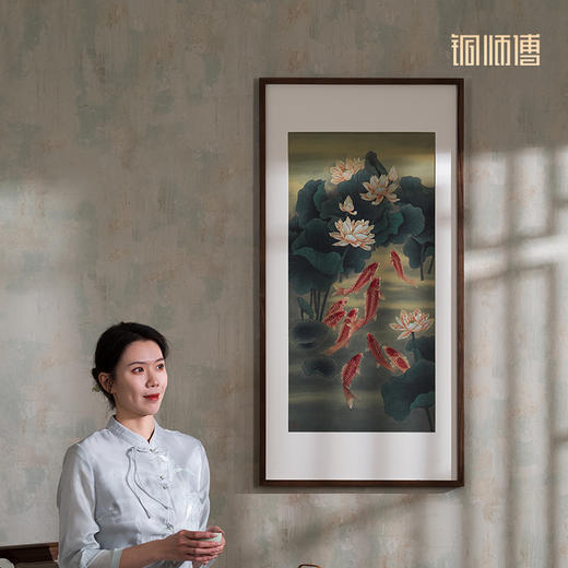 铜师傅 手工錾刻 铜雕画《九鱼呈祥》客厅玄关沙发背景墙装饰画 商品图6