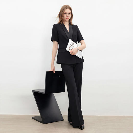 IWY/黑色职场总裁女夏短袖高级感商务气质优雅西装套裤套装C6038+P6039 商品图1