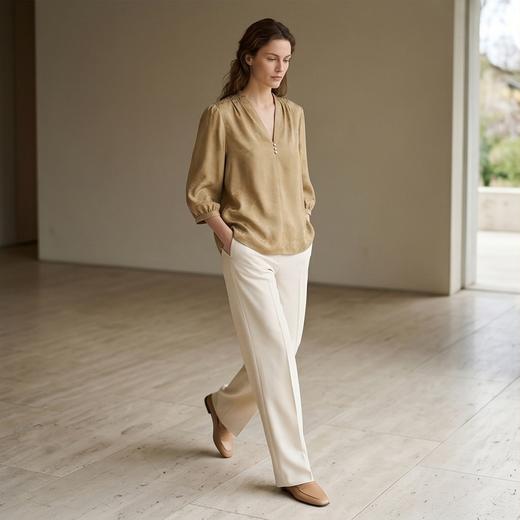 PALUOPO/PL桑蚕丝V领时尚暗纹提花宽松重磅真丝衬衫ES250765Z帕罗 商品图10