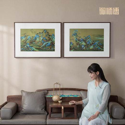 铜师傅 手工錾刻 铜雕画《千里江山 长方形》客厅背景墙装饰挂画 商品图5