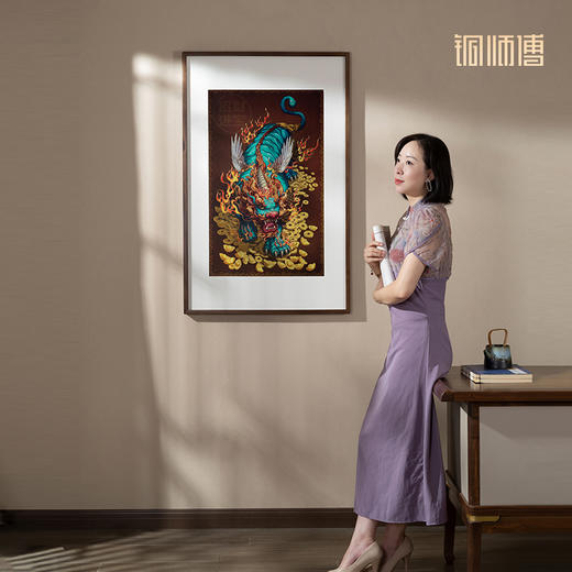 铜师傅 手工錾刻 铜雕画《神勇貔貅》客厅书房玄关装饰画 商品图5