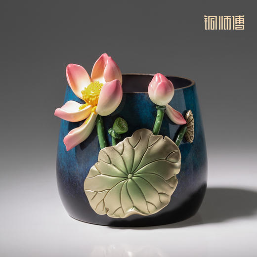 铜师傅《荷花笔筒》客厅书房铜摆件 家居装饰工艺品 老师礼物 商品图1