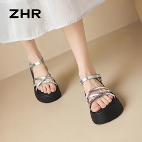 ZHR【增高6cm】厚底闪耀水钻凉鞋银色2026夏季新款小个子松糕鞋女