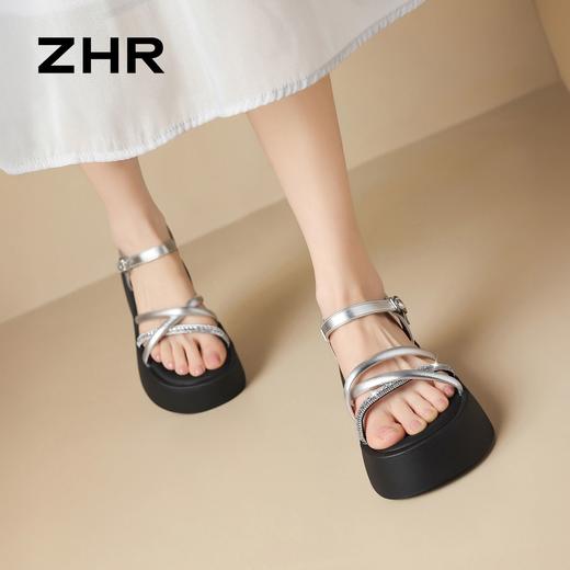 ZHR【增高6cm】厚底闪耀水钻凉鞋银色2026夏季新款小个子松糕鞋女 商品图0