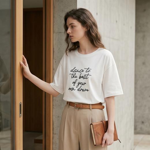 PALUOPO/PL圆领字母印花运动休闲减龄含桑蚕丝T恤ES251153Z 商品图2