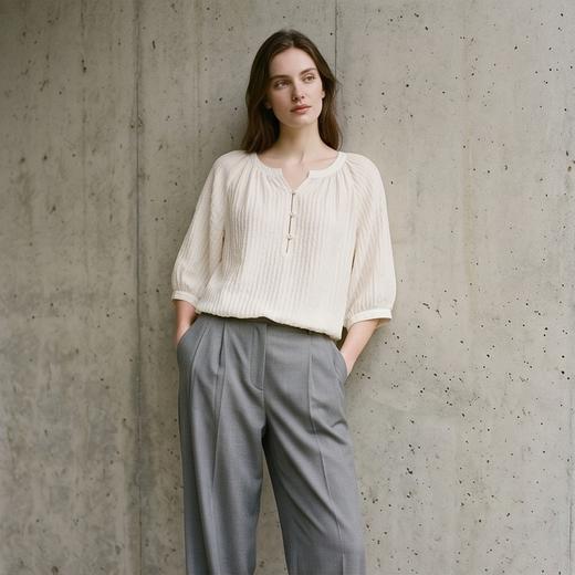 PALUOPO/PL桑蚕丝小V领减龄时尚百搭宽松显瘦真丝T恤ES250868Z帕罗 商品图9