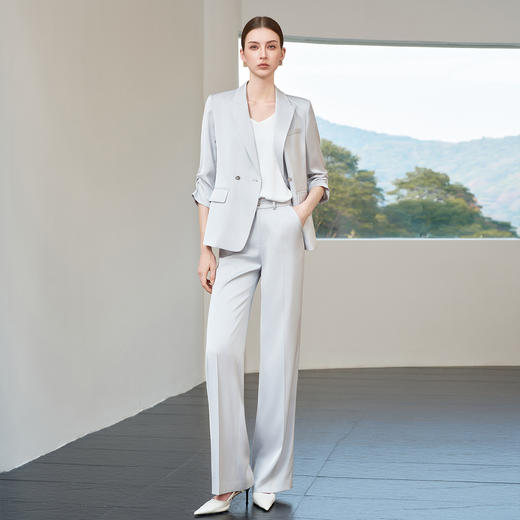 IWY/蓝灰色西装套装女通勤高级感显瘦微喇裤ootd穿搭套装职场休闲优雅 6CP05 商品图0