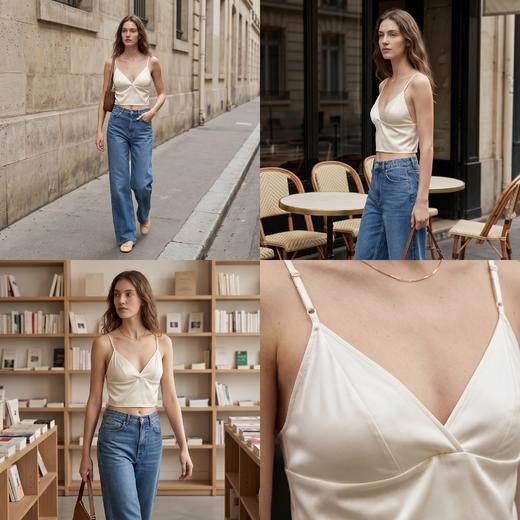 「有胸垫」PALUOPO/PL桑蚕丝V领吊带文胸可外穿内衣ES250393Z 商品图4